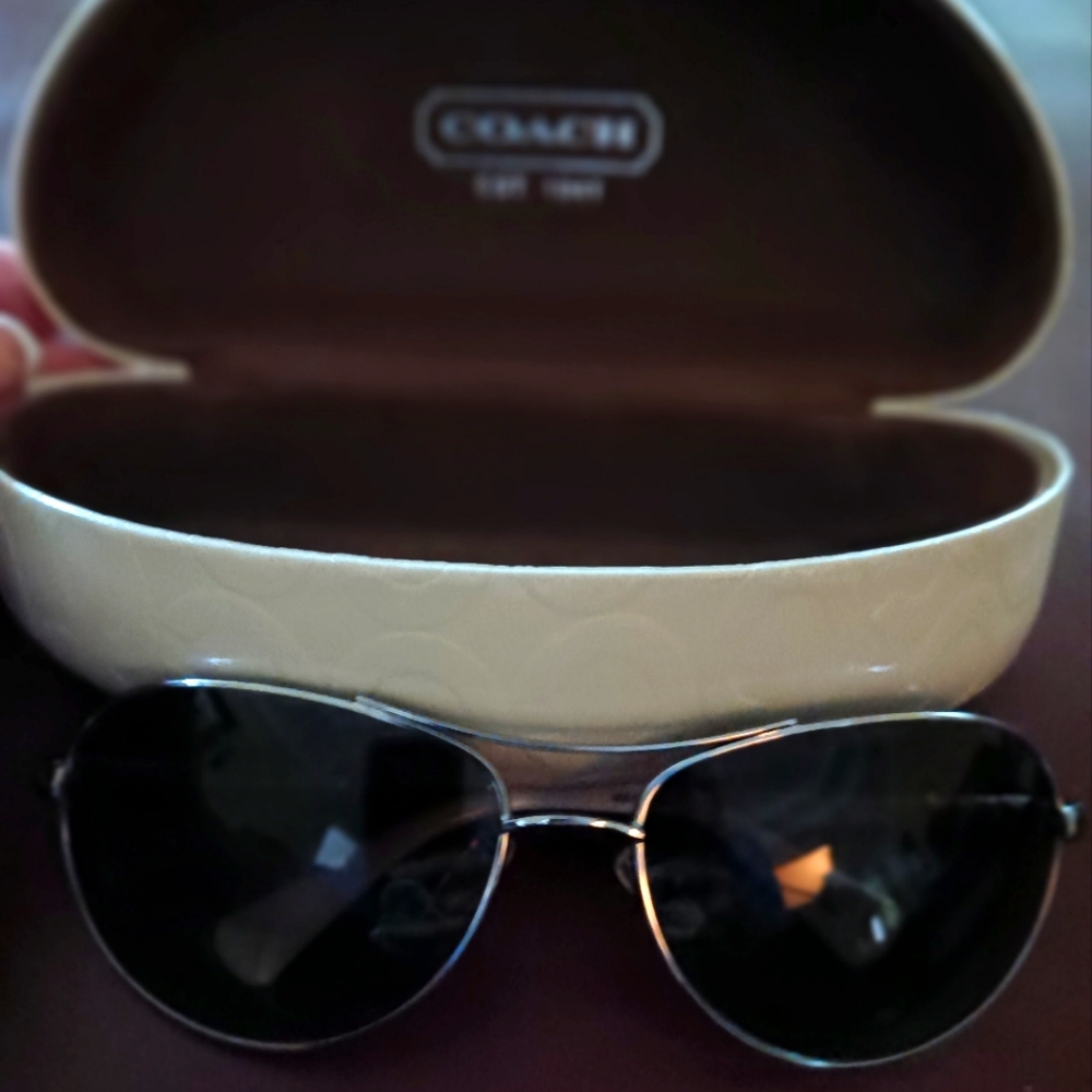 Coach Silver Aviator Sunglasses with Dark Lenses